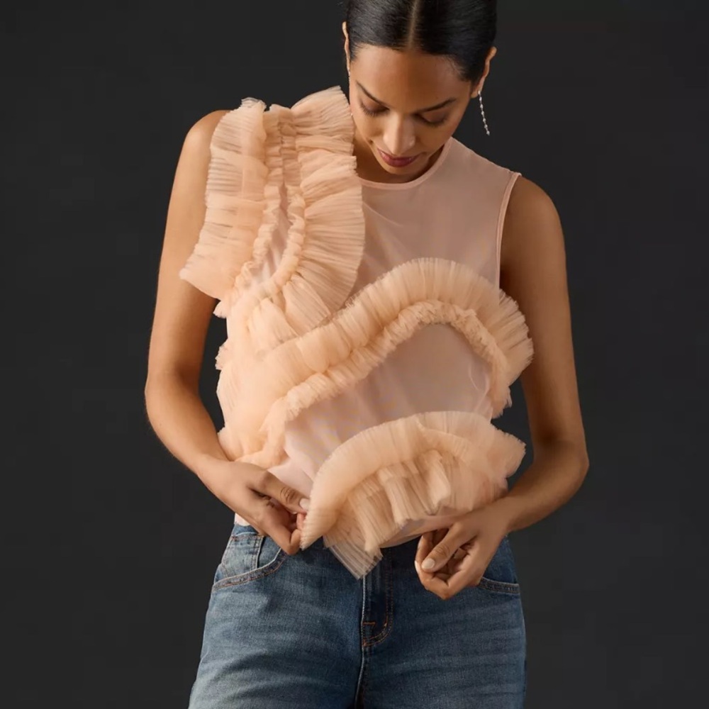 NWOT- By Anthropologie Tulle Ruffle Tank